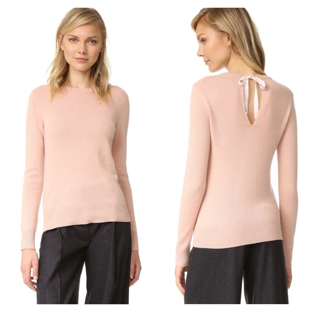 THEORY Salomina Tie Back Cashmere Sweater Women Small Pink Crew Neck Long Sleeve - Picture 1 of 15